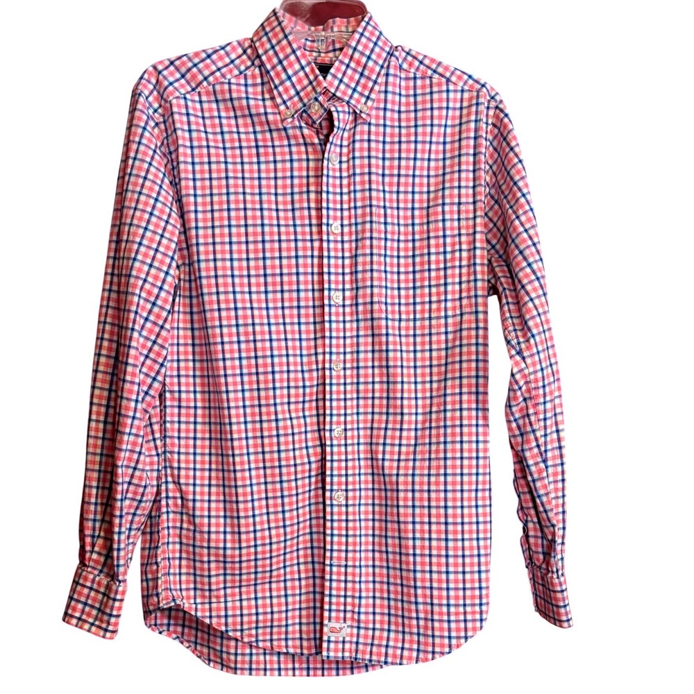 Vineyard Vines Murray Shirt Women Small Pink Blue Plaid Good Slim Fit Cotton